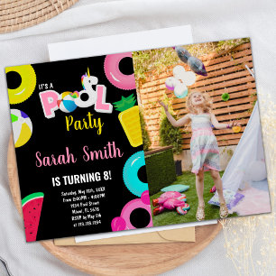 8. Einhorn Wassermelone Foto Schwimmbad Geburtstag Einladung