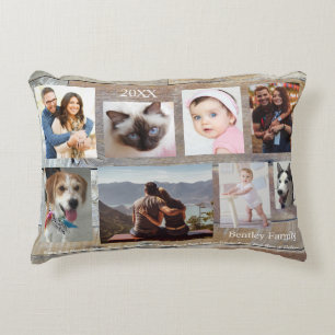 8 Familienfotos, Holzkorn, DIY Name & Jahr Dekokissen