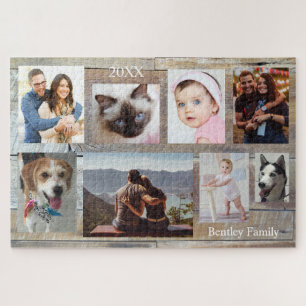 8 Familienfotos, holzstrukturiertes Puzzle