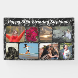 8 Foto Black Marble Collage Geburtstagsparty Banner