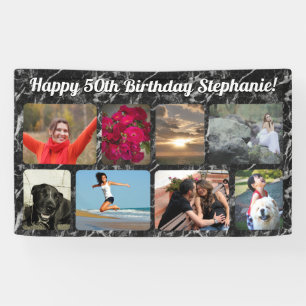 8 Foto Black Marble Collage Geburtstagsparty Banner
