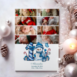 8 Foto Blue Snowman Erster Weihnachtsmann Feiertagskarte