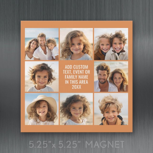 8 Foto-Collage - Benutzerdefinierter Text - Magnet (Square Refrigerator Magnet Card)