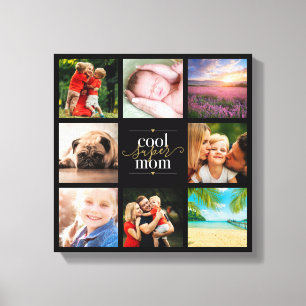 8 Foto-Collage Cool Super Mama Schwarz und Gold Leinwanddruck