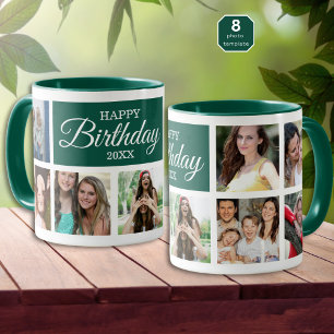 8 Foto-Collage Grün Alles Gute zum Geburtstag     Tasse
