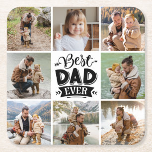 8 Foto Collage Happy Vatertag Bester Vater je Rechteckiger Pappuntersetzer