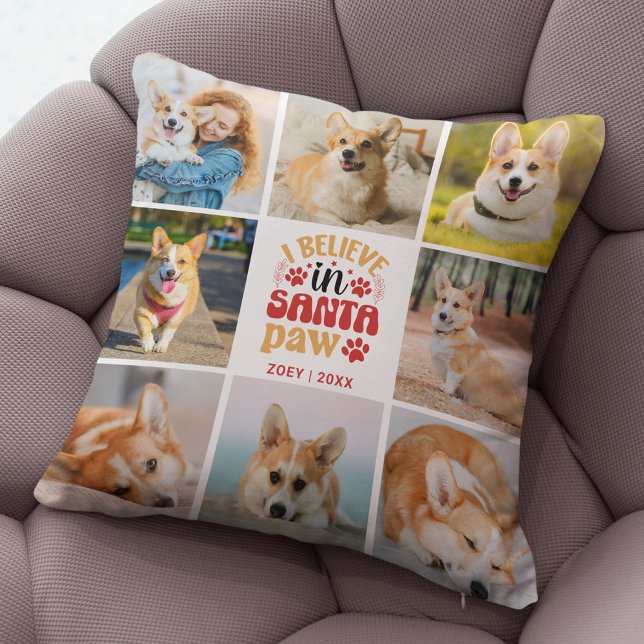 8 Foto Collage Ich glaube an Santa Paw Name & Datu Kissen (8 Photo Collage Dog I Believe In Santa Paws Throw Pillow)