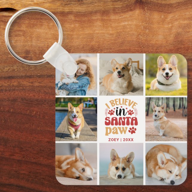 8 Foto Collage Ich glaube an Santa Paw Name & Datu Schlüsselanhänger (Vorderseite)