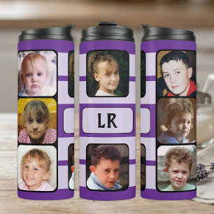8 Foto-Collage Initialen lila schwarz Thermosbecher