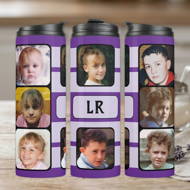 8 Foto-Collage Initialen lila schwarz Thermosbecher (Von Creator hochgeladen)