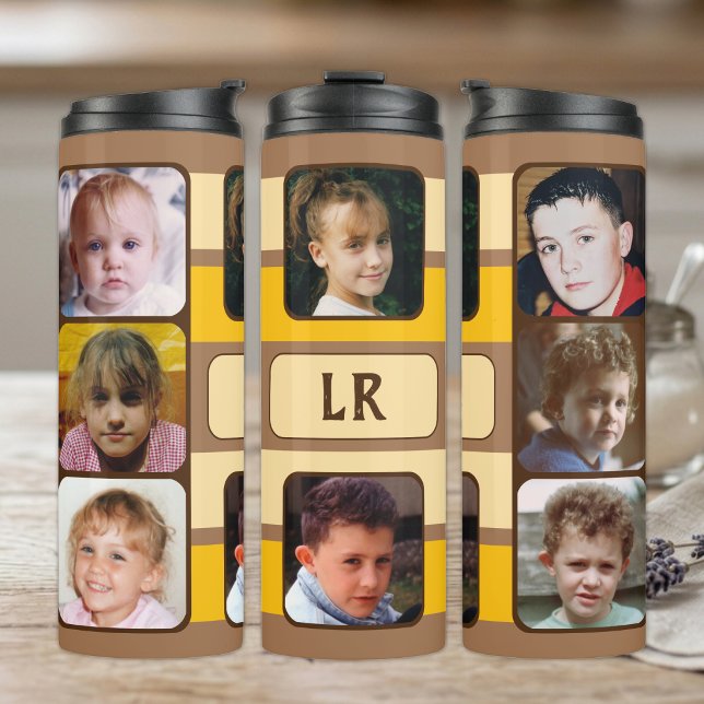 8 Foto-Collage Initialen Orange Braun Thermosbecher (Von Creator hochgeladen)