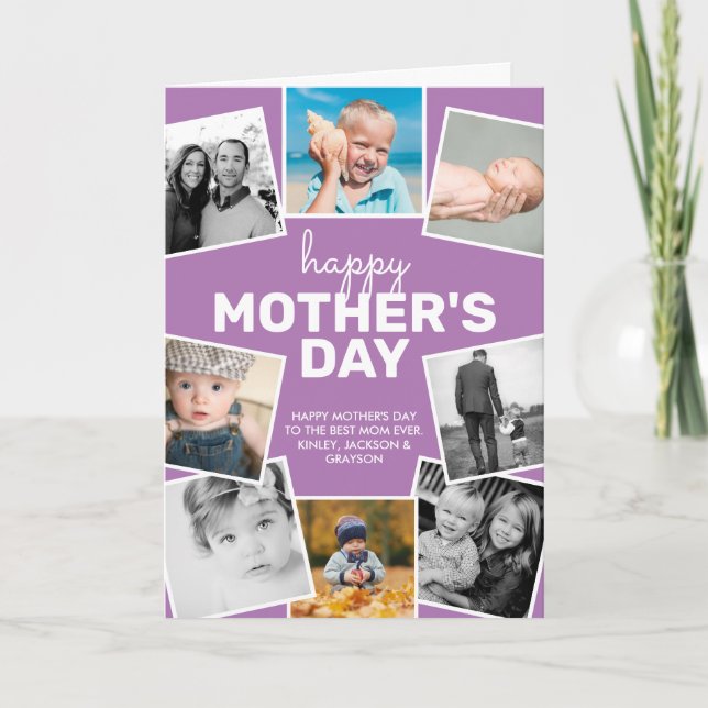8 Foto Collage Lavender Happy Mother's Day Karte (Vorderseite)