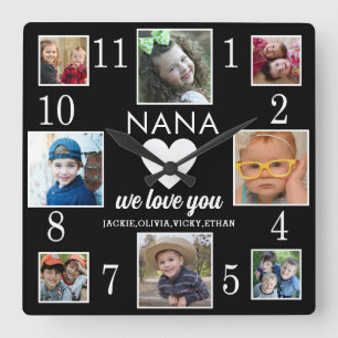 8 Foto Collage Liebe You Nana Grandkids Black Quadratische Wanduhr