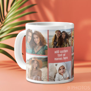 8-Foto-Collage Minimalist - Rosa und weißes Gitter Jumbo-Tasse