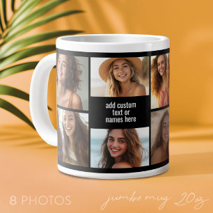 8-Foto-Collage Minimalist - Schwarz-Weiß-Raster Jumbo-Tasse