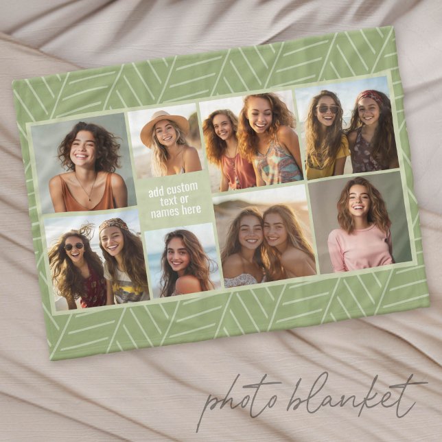 8 Foto-Collage - mit grünem Muster Fleecedecke (Custom Photo Blanket with Lots of Photos)