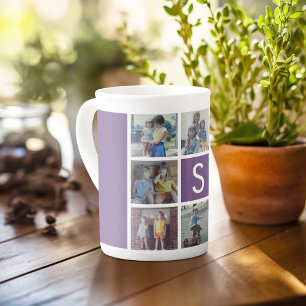8-Foto-Collage mit individuellem Mittelmonogramm Prozellantasse
