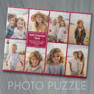 8-Foto-Collage modernes Raster - Cranberry-Rot Puzzle