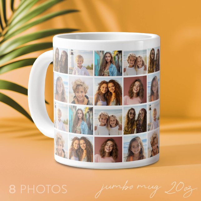 8 Foto-Collage-Muster - Musterraster - Weiß Jumbo-Tasse (Custom Photo Mug on a Jumbo Size Cup)