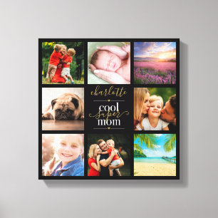 8 Foto-Collage Personalisierte Cool Super Mama Leinwanddruck