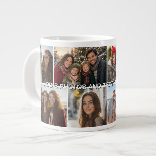 8-Foto-Collage-Raster - Benutzerdefinierter Text Jumbo-Tasse
