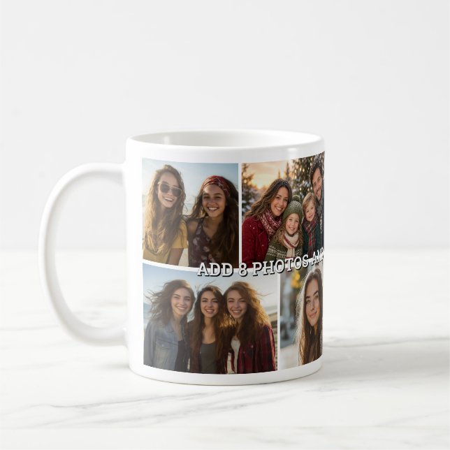 8-Foto-Collage-Raster - Benutzerdefinierter Text  Kaffeetasse (Links)