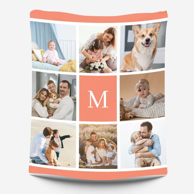 8 Foto Familie Collage Monogram Corpeach Custom Fleecedecke (Von Creator hochgeladen)