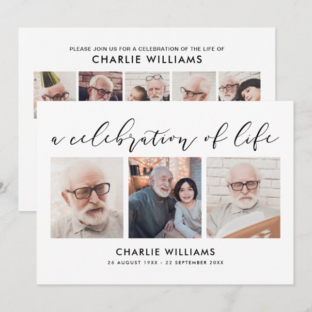8-Foto-Feier zum Leben/Beerdigung/Gedenkfeier Einladung (Vorne/Hinten)
