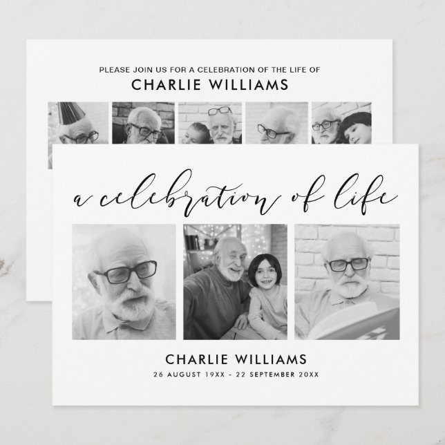 8-Foto-Feier zum Leben/Beerdigung/Gedenkfeier Einladung (Vorne/Hinten)
