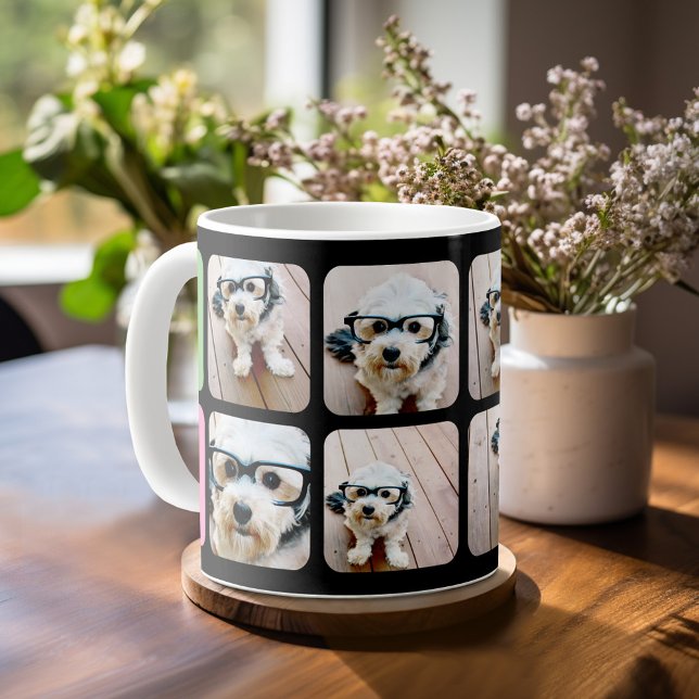 8 Foto Mitte Mod Foto Collage Black Pink Kaffeetasse (Personalized Coffee Mug)