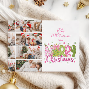 8 Foto Pink Grüner Schleifenbaum Frohe Weihnachten
