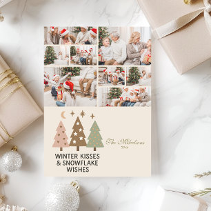 8 Foto Retro Winter Kisses & Snowflake Wünsche Feiertagskarte