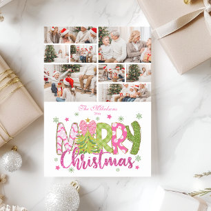 8 Foto Rosa grüner Bow Tree Frohe Weihnachten