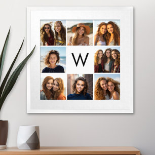 8 FotoCollage Custom Monogram Black and White Poster