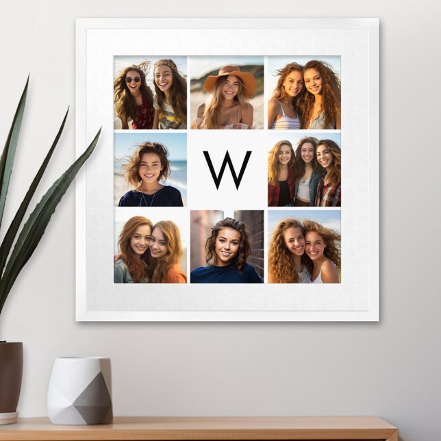 8 FotoCollage Custom Monogram Black and White Poster (Custom Poster with 9 Photos)