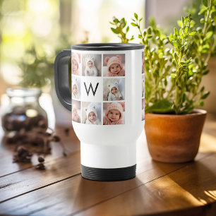 8 FotoCollage Custom Monogram Black and White Reisebecher