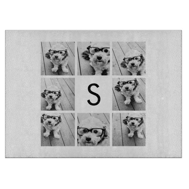 8 FotoCollage Custom Monogram Black and White Schneidebrett (Vorderseite)