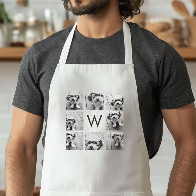 8 FotoCollage Custom Monogram Black and White Schürze (Custom Apron with a Photo Collage)
