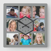 8 FotoCollage Grau Square Wall Clock