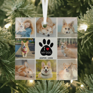 8 FotoCollage I Liebe Mein Hund Herzklopfen drucke Ornament Aus Glas
