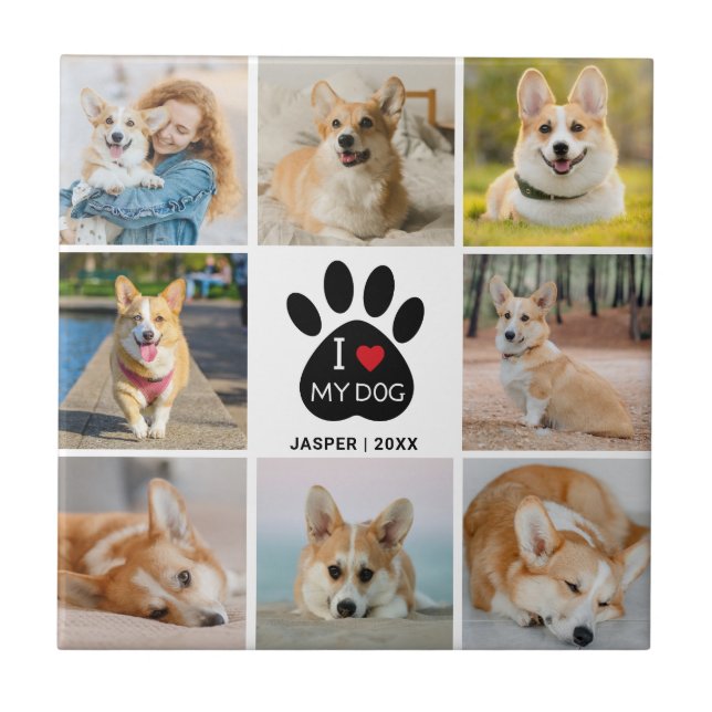 8 FotoCollage I Liebe Meine Dog Paw Print Fliese (Vorderseite)