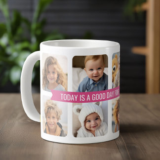 8 FotoCollage mit benutzerdefinierter Textleiste - Tasse