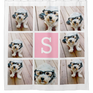 8 FotoCollage mit Single Pink Monogramm Duschvorhang