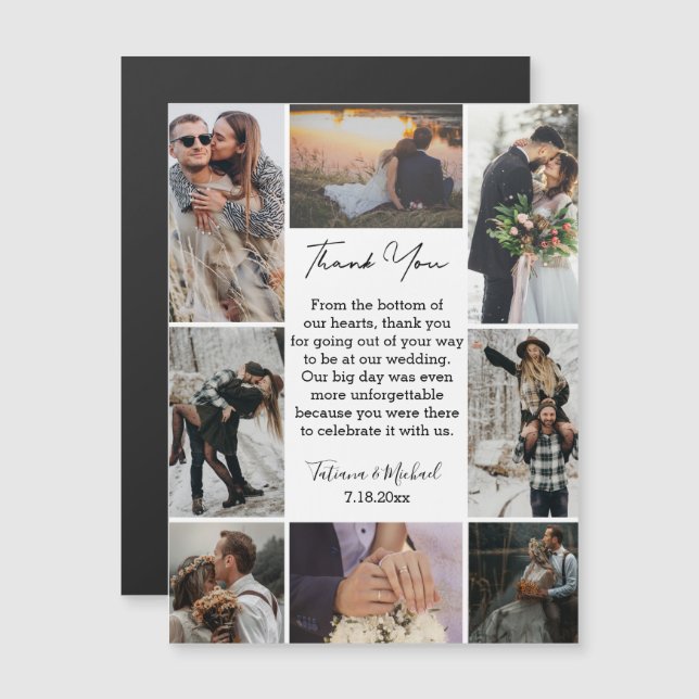 8 Fotos Collage modern danke Hochzeitsmagnet Magnetkarte (Vorne/Hinten)
