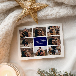8 Fotos Happy Holidays Modernes Collage Navy Blue Postkarte