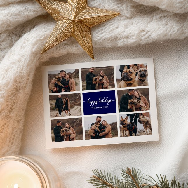 8 Fotos Happy Holidays Modernes Collage Navy Blue Postkarte (Von Creator hochgeladen)