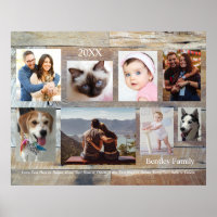 8 Fotos, Holzkörner, Name und Jahr der DIY-Familie