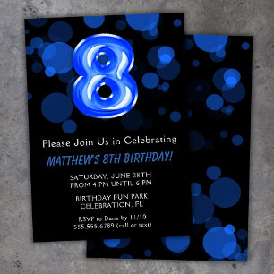 8. Geburtstag Balloons Kids Blue Boy Party Einladung