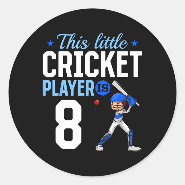 8. Geburtstag Cricket-Spieler  Runder Aufkleber (Vorderseite)