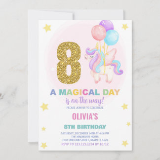 8. Geburtstag Einhorn Geburtstag Einladungen